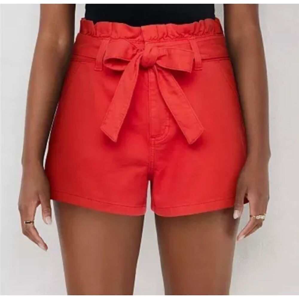 LC Lauren Conrad High Rise Paper Bag Waist Shorts Bow Belt Red Size 0 NWT NEW